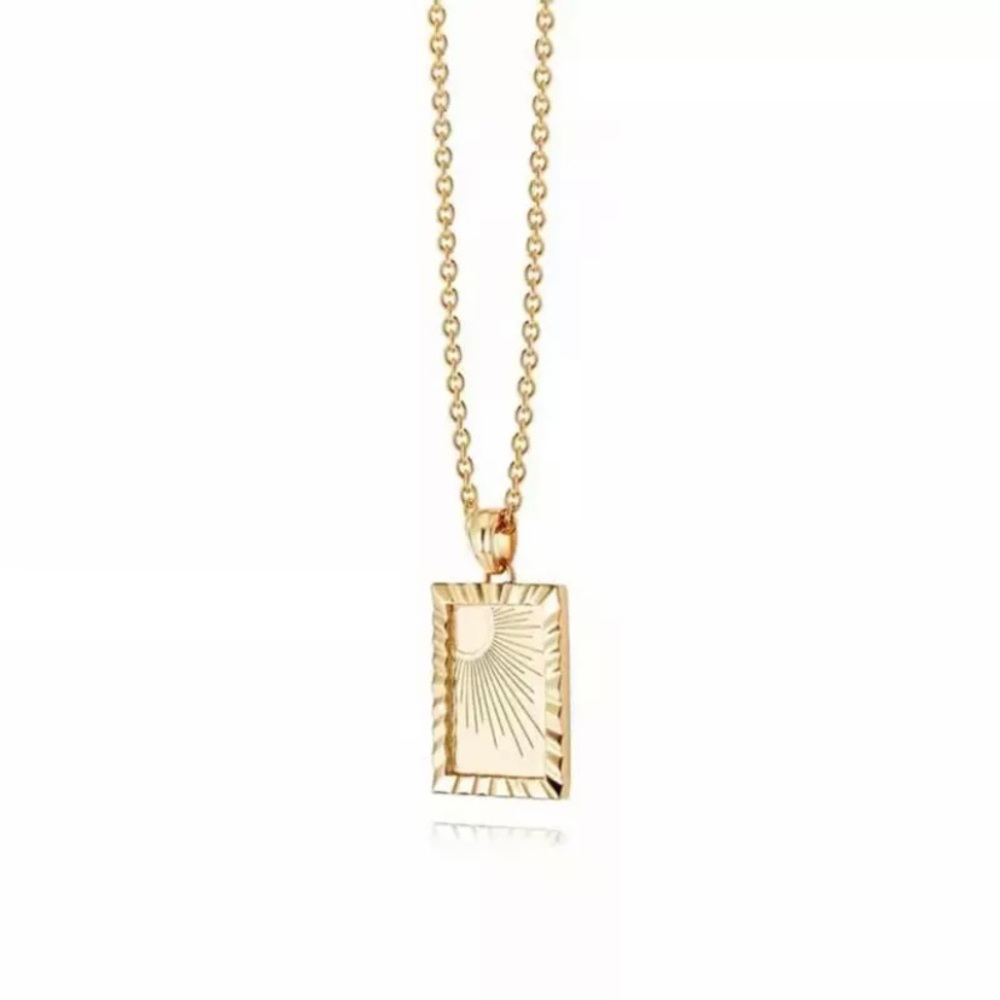18k Gold Sunburst Square Pendant Boho Necklace